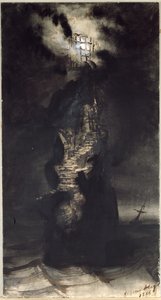 キャスケット灯台、1866年（紙にペンとインクで洗う）