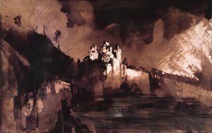 城（ペン、インク、ウォッシュ、ガッシュ） 作： Victor Hugo