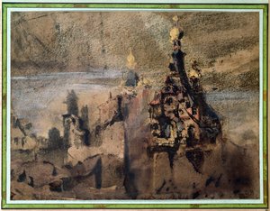 1850年のスペインの思い出（紙にインクウォッシュとガッシュ） 作： Victor Hugo