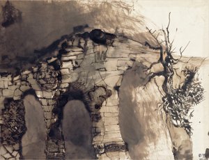 古い橋（紙の上にペンとインクで洗う） 作： Victor Hugo