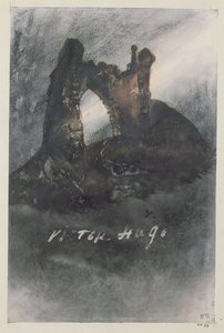 グロズネズ、ジャージー、またはアーチの遺跡（鉛筆、インディアンインク、紙にセピア） 作： Victor Hugo