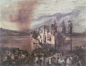 城（インク、紙の上で色を洗う） 作： Victor Hugo