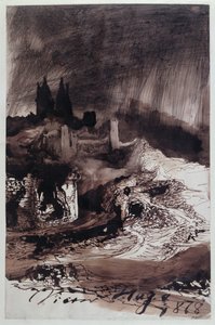 城、1878年（ペンとインクで紙の上を洗う） 作： Victor Hugo