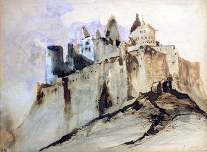 ヴィアンデン城、1871年（トイレ、ペン、インク、紙で洗う） 作： Victor Hugo