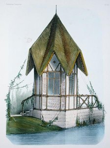 ベッケ兄弟が1855年頃に彫った「シャンペトルの住居」より「田舎のパビリオン」（カラーリトグラフ 作： Victor Jean Baptiste (after) Petit