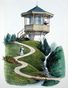 モンティニーのベルヴェデーレ（1855年頃出版の「シャンペトルの住居」より）（クロモリトグラフ 作： Victor Jean Baptiste Petit