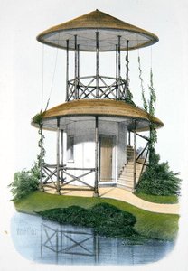 ベルヴェデーレのある素朴なパビリオン（1895年頃、パリで出版された「シャンペトルの住居」からの挿絵）（クロモリト 作： Victor Jean Baptiste (after) Petit