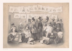 Titelprent met interieur van een prentenwinkel 笑う美術館（シリーズタイトル） The Display (シリーズタイトル) 作： Victor Jean François Dollet