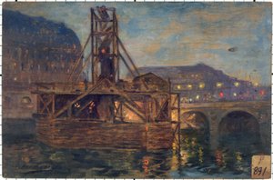 1906年サン・ミッシェル橋のメトロポリタン工事、11-1906年（油彩／木） 作： Victor Marec