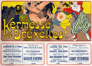 ライフスタイルベルギー、ブリュッセルのカーメス（謝肉祭）。V.ミグノのポスター、ベルギー、1890年頃（ポスター 作： Victor Mignot
