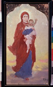 聖母子 (Virgin and Child) - Viktor Mikhaylovich Vasnetsov (1848-1926) 作、キャンバスに油彩 作： Victor Mikhailovich Vasnetsov