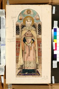 スーズダリのエウドキシア・ディミトリエフナの肖像 (1407 年頃に死亡) (キエフの聖ウラジーミル大聖堂のフレスコ画の習作) - ヴィクトル・ミハイロヴィッチ・ヴァスネツォフ (1848-1926) 作 作： Victor Mikhailovich Vasnetsov