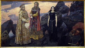 冥界の三人の女王。 Viktor Mikhaylovich Vasnetsov (1848-1926) の絵画、キャンバスに油彩 作： Victor Mikhailovich Vasnetsov