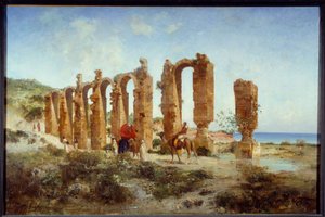 シェルシェル（アルジェリア）のローマ時代の水道橋。ヴィクトル・ピエール・ユゲ（1835-1902）による絵画 作： Victor Pierre Huguet