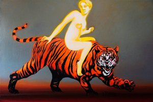 虎に乗った輝く女性 作： Victor Tkachenko