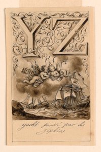 入門書の Y と Z の文字のデザイン: Yacht/ Zéphir (ゼファーによって駆動されるヨット) 作： Victor Vincent Adam