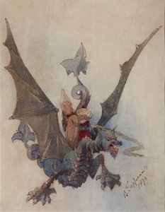チェルノモールとリュドミラ。 M.グリンカのオペラ「ルスラン」と「リュドミラ」の衣装デザイン 作： Viktor Alexandrovich Hartmann