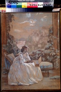 「ロマンス」 木琴を奏でるお嬢様。 Viktor (Victor) Elpidiforovich Borisov Musatov (Borisov-Musatov) (1870-1905) による水彩画 1900 年頃、アルハンゲリスク地方美術館