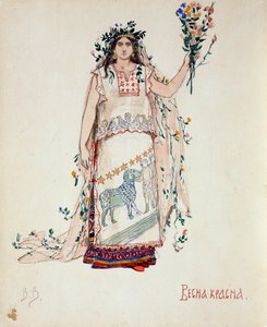 春の美しさ。 N.リムスキーコルサコフ作、1885年のオペラ「雪の乙女」の衣装デザイン 作： Viktor Mikhaylovich Vasnetsov
