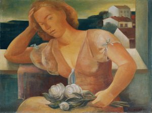 花を持つ芸術家の妻 作： Viktor Planckh