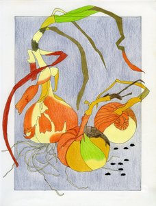 芽吹く玉ねぎの静物画