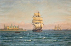 クロンボー沖の帆船とフェリー。 作： Vilhelm Arnesen