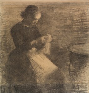 針仕事のあるアイダ・ハンマースホイの肖像 作： Vilhelm Hammershøi