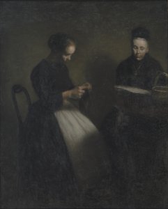 応接室での夜。 アーティストの母と妻 作： Vilhelm Hammershøi