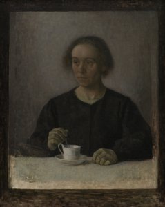 ティーカップを持つ芸術家の妻、イダ・ハンマースホイ 作： Vilhelm Hammershøi