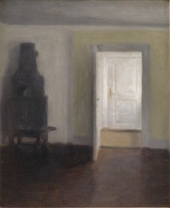 インテリア。 古いストーブ 作： Vilhelm Hammershøi