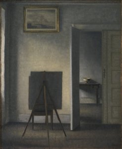 アーティストのイーゼルのあるインテリア 作： Vilhelm Hammershøi