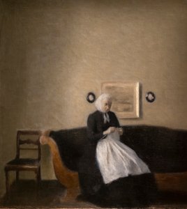 作家の母とのインテリア 作： Vilhelm Hammershoi