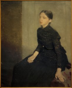 若い女の子の肖像画。アーティストの妹、アンナハンメルショイ 作： Vilhelm Hammershoi