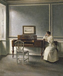 ピアノで読む女性、1907 作： Vilhelm Hammershoi