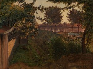 サンクトペテルブルク近くのファリマグスヴェイにある芸術家の庭の後ろ。 ヨルゲンス・ソー 作： Vilhelm Kyhn