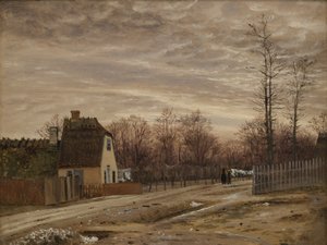 雪解けの後の夕方。 コペンハーゲンの北、ターベック 作： Vilhelm Kyhn