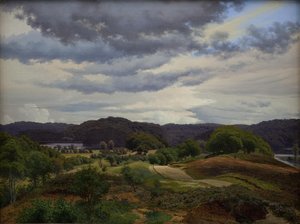 シルケボー近くの樹木が茂った風景の中の湖 作： Vilhelm Kyhn