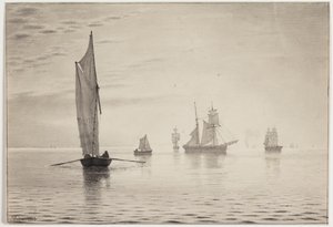 湖の穏やかな天候の船 作： Vilhelm Kyhn