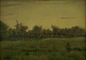 コペンハーゲン郊外のファリマグスヴェイにあるアーティストの家の近くの牧草地 作： Vilhelm Kyhn