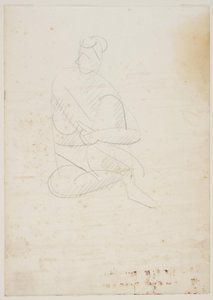 座っている裸の女性、正面図、上げられた膝の周りの腕 作： Vilhelm Lundstrøm