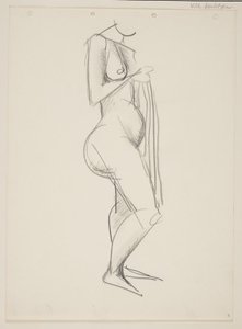 立っている裸の女性、横顔右、ドレープを手に 作： Vilhelm Lundstrøm