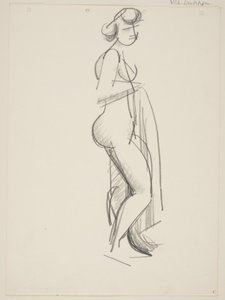 立っている裸の女性、横顔右、ドレープを手に 作： Vilhelm Lundstrøm