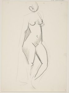 立っているヌードの女性、右向き、ドレープを手に 作： Vilhelm Lundstrøm