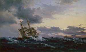 嵐の海で帆船 作： Vilhelm Melbye