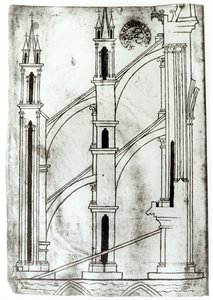 Ms Fr 19093 f.32vランス大聖堂の壁とアーチのアブシディアルチャペルのアーチ（ファクシミリコピー）