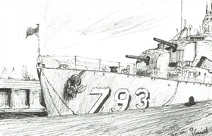 駆逐艦793ボストン海事博物館、2003年（紙にインク） 作： Vincent Alexander Booth