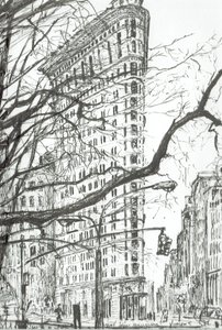 ニューヨークフラットアイアンビルディング、2003年（紙にインク） 作： Vincent Alexander Booth