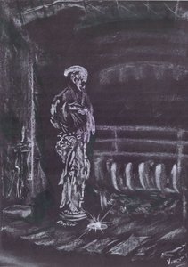 キャンドルライトの下、暖炉のそばに置かれたスタチュー 作： Vincent Alexander Booth