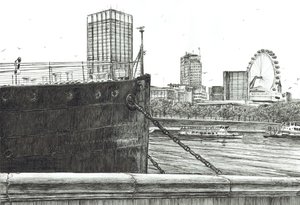 テムズ川の黒い弓、2006年（紙にインク） 作： Vincent Alexander Booth