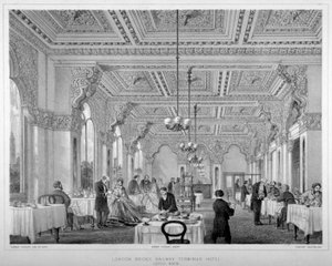 1860 年、ロンドン、バーモンジー、ロンドン ブリッジ レイルウェイ ターミナス ホテルのコーヒー ルーム。